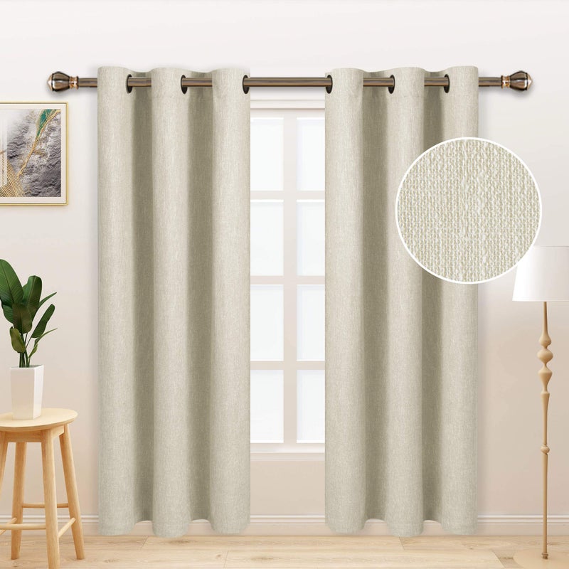 LORDTEX Linen Look Textured Blackout Curtains with Thermal Insulated Liner - Heavy Thick Grommet Window Drapes for Bedroom, 40 x 84 Inches, Ivory, Set of 2 Panels - Image 3